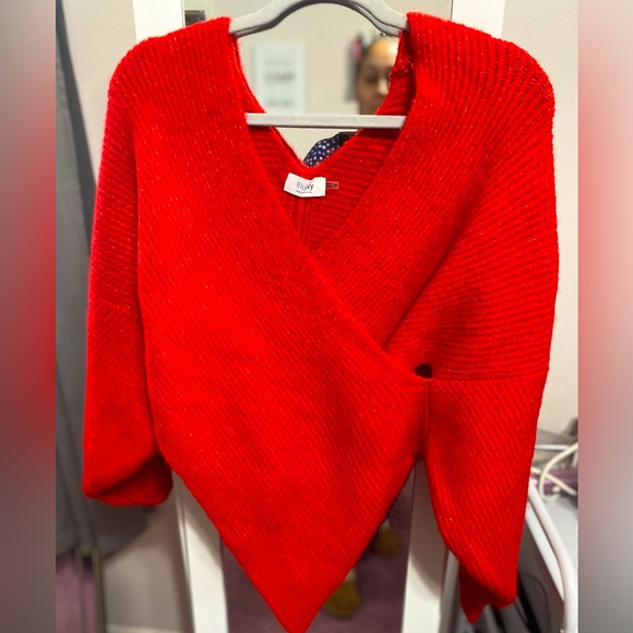 Ruby Red Cross Over Sweater Size M/L - Picture 2 of 6